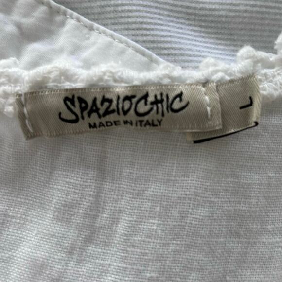 Made in Italy Linen White Sleeveless Tunic Top Size Large Eyelet Boho Peasant - Picture 4 of 8